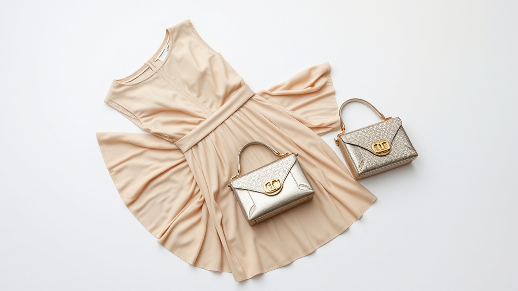 Metaliczne torby uzupełniają beżowe sukienki